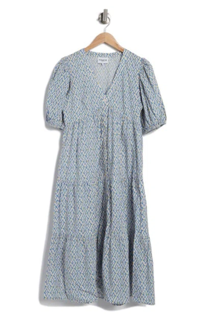 Frnch Blandine Short Sleeve Empire Waist Button Front Dress In Bleu