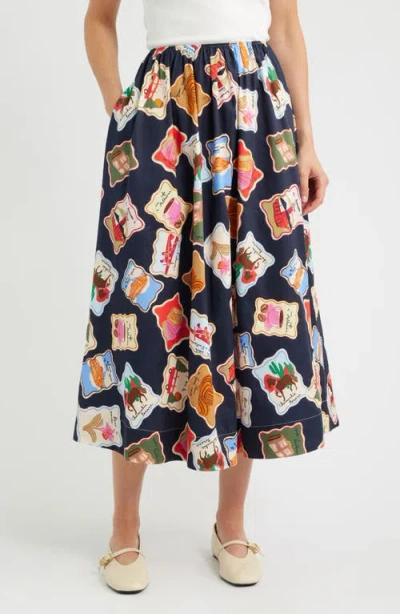 Frnch Borth Print Midi Skirt In Multi