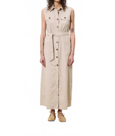 Frnch Button Collared Maxi Dress In Beige In Neutral