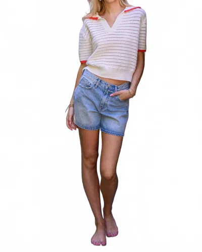 Frnch Caina Pop Of Color Knit Top In Creme/red In White