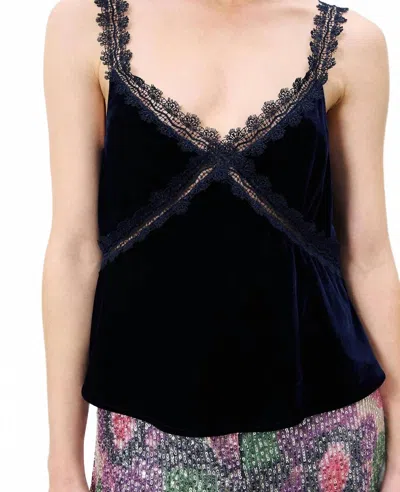 Frnch Cambria Velvet Lace Cami Top In Navy In Black