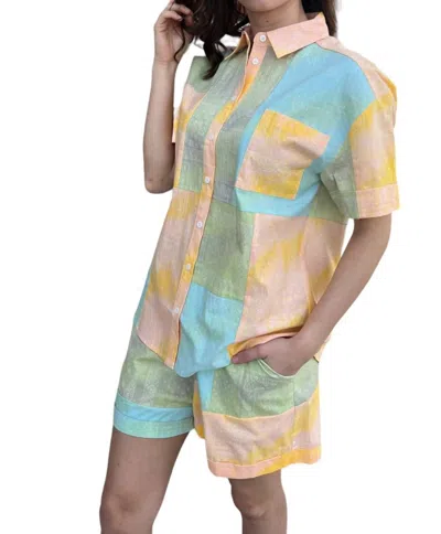 Frnch Cara Patchwork Button Up In Multicolor
