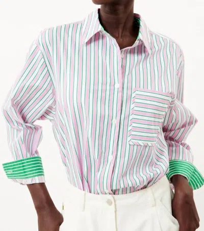 Frnch Carla Button Down Shirt In Pink/green Stripe