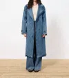 Frnch Carmelina Long Sleeve Trench Coat In Bleu Jean In Blue