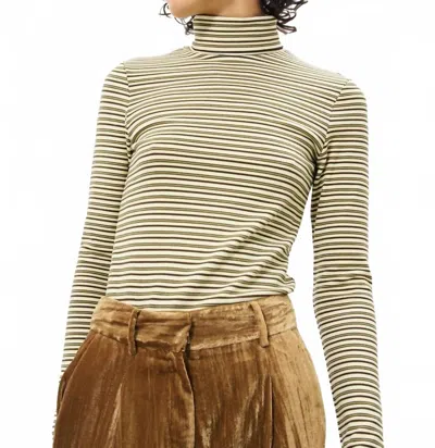 Frnch Carmelite Striped Turtleneck Top In Creme In Neutral