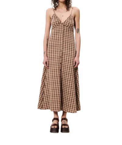 Frnch Casimira Gingham Maxi Dress In Ice Brown In Multi
