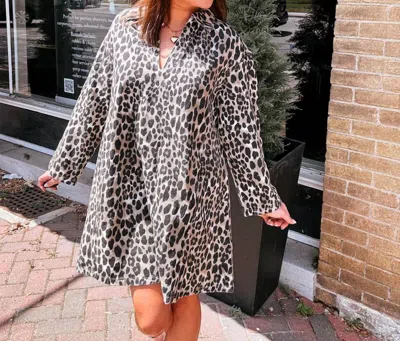 Frnch Chardon Leopard Print Collared Shift Mini Dress In Brown In Gray