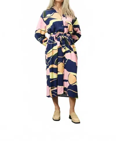 Frnch Cindel Long Sleeve Button Up Dress In Multicolor