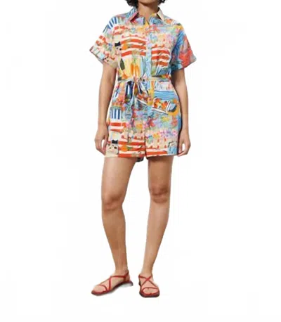 Frnch Clemire Woven Romper In Marche Bleu
