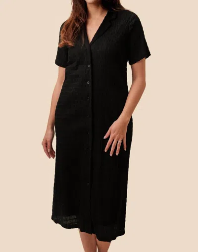Frnch Coline Woven Crinkled Collar Shirt Midi Dress In Black