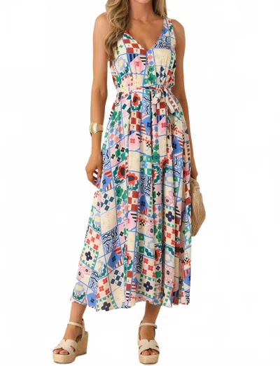 Frnch Consordia Midi Dress In Multicolor In White