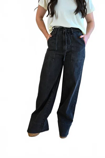 Frnch Coral Street Denim Trouser In Black Wash In Blue
