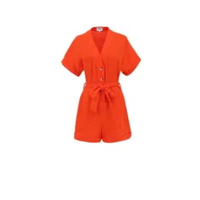 Frnch Cotton Belted Playsuit In Orange