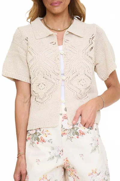 Frnch Crotchet Cardigan In Cream In White
