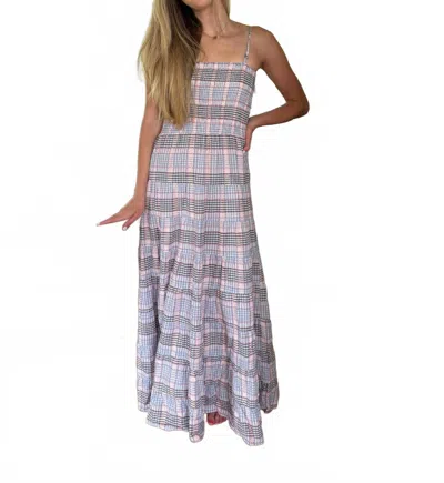 Frnch Dalel Americana Gingham Print Shirred Maxi Dress In Blue In Multi