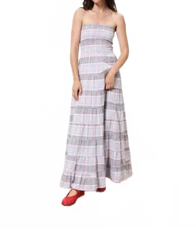 Frnch Dalel Smocked Tiered Strapless Maxi Dress In Blue In Gray