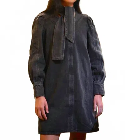 Frnch Denim Tie Neck Dress In Black