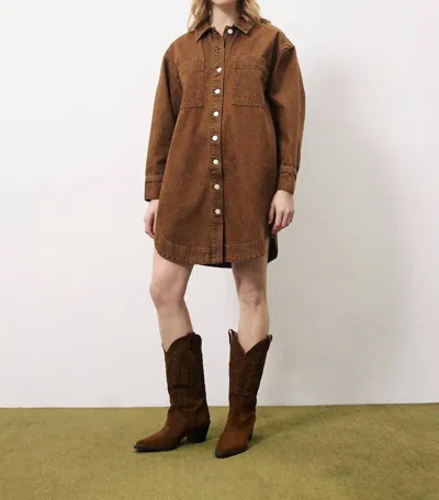 Frnch Domitille Buttoned Shirt Mini Dress In Camel In Brown