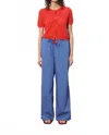 Frnch Edeline Blue And Red Striped Drawstring Wide Leg Pants In Blue