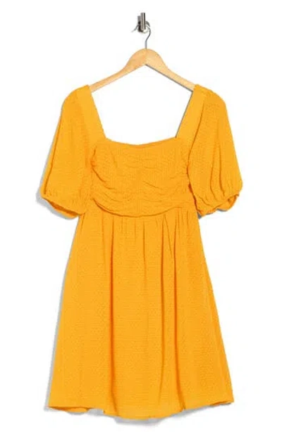Frnch Emy Puff Sleeve Fit & Flare Dress In Yellow