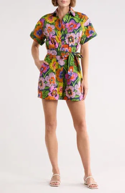 Frnch Eva Tie Waist Romper In Multi
