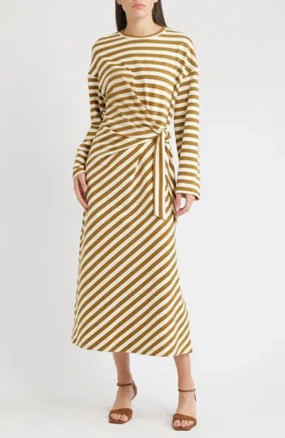 Frnch Fenouil Directional Stripe Long Sleeve Dress In Green