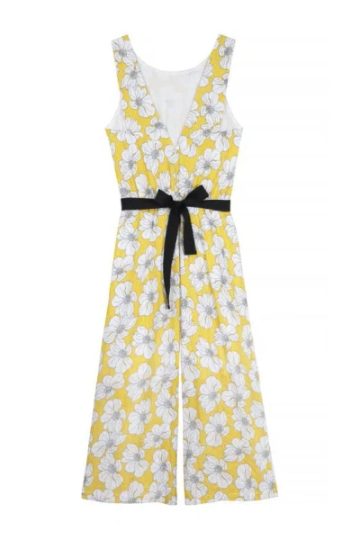 Frnch Floral Print Tie Waist Jumpsuit In Yellow