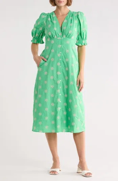 Frnch Gabrielle Cotton Eyelet Dress In Green