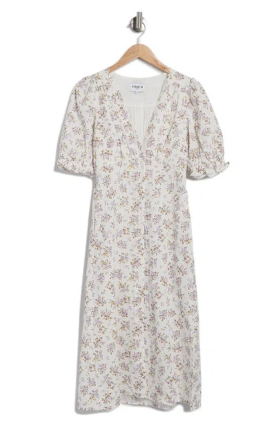 Frnch Gabrielle Floral Short Sleeve Button Front Cotton Dress In Blanc