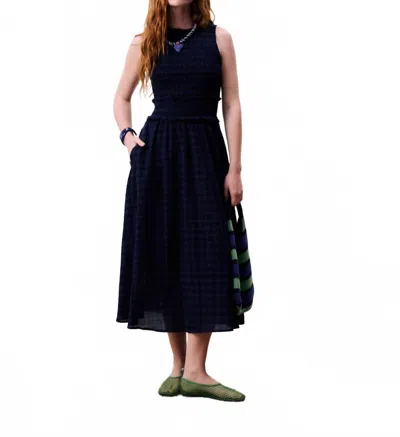 Frnch Gingham Midi Dress In Navy In Blue