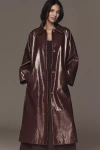 Frnch Halimi Patent Faux-leather Trench Coat Jacket In Brown