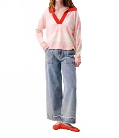 Frnch Hydralis Striped Polo Sweater In Rose In Multi