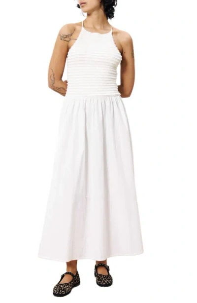 Frnch Isilda Mixed Media Halter Neck Cotton Dress In White