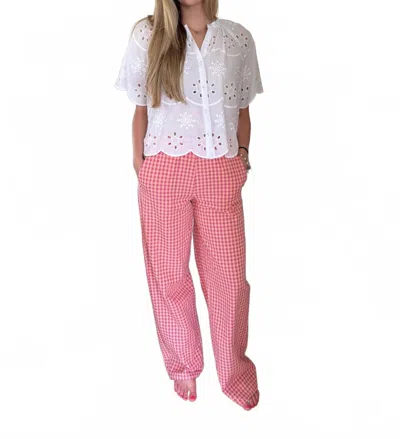 Frnch Ismery Gingham Straight Leg Cotton Pants In Pink In Multi