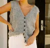 Frnch Kiara Wool Knit Buttoned Vest In Grey In Grey