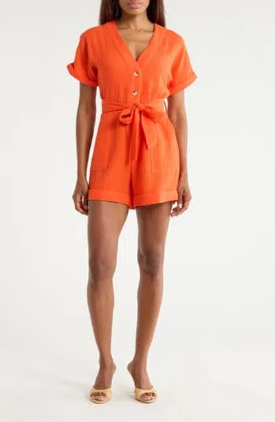 Frnch Lika Tie Waist Cotton Romper In Multi