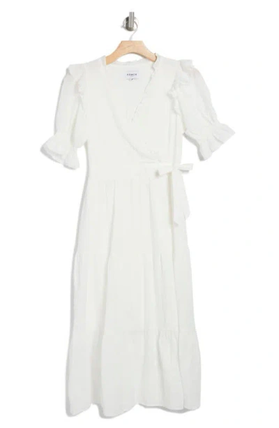 Frnch Linsay Puff Sleeve Cotton Faux Wrap Dress In Blanc