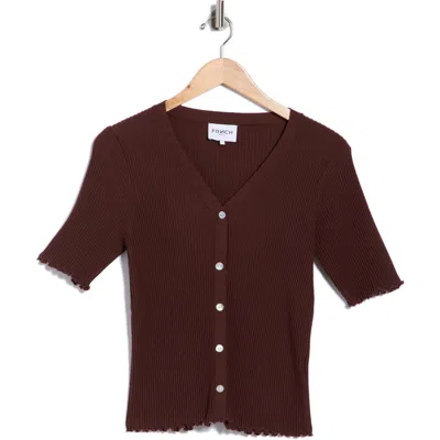 Frnch Lisianne Short Sleeve Button Knit Sweater In Brown