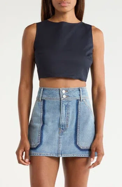 Frnch Lola Tie Back Cotton Crop Top In Blue
