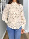 Frnch Long Sleeve Cherry Print Top In Cream/black In Neutral