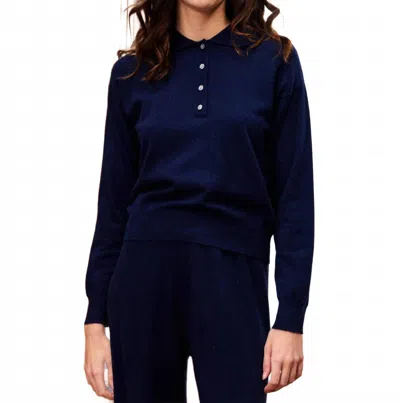 Frnch Long Sleeve Polo Sweater In Bleu Marine In Multi