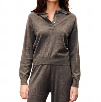 Frnch Long Sleeve Polo Sweater In Taupe In Gray