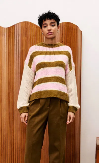 Frnch Loti Stripe Sweater In Olive In Green