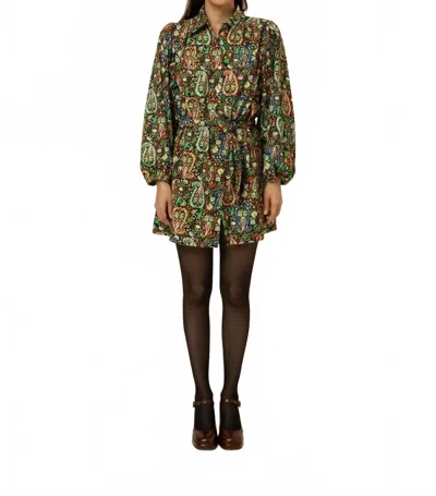 Frnch Ludy Cotton Ribbed Cord Button Down Dress In Foxy In Animal Print
