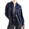 Frnch Maelle Sequin Blouse In Blue Marine In Blue