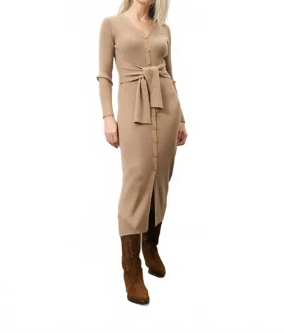 Frnch Margaux Long Sleeve Midi Dress In Camel In Brown