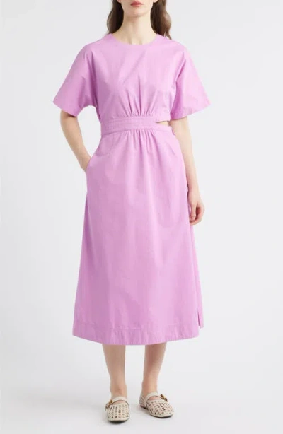 Frnch Mavera Cutout Poplin Midi Dress In Pink