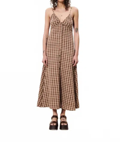 Frnch Mira Gingham Maxi Dress In Brown