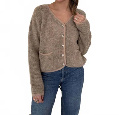 Frnch Morgan Wool Boucle Buttoned Cardigan Top In Brown In Gray
