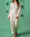 Frnch Natalia Metallic Sheen Maxi Dress In Champagne In White